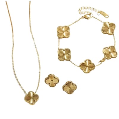 Luxxie - Goudkleurige Klaver Sieradenset - Ketting, Armband & Oorbellen - Stainless Steel