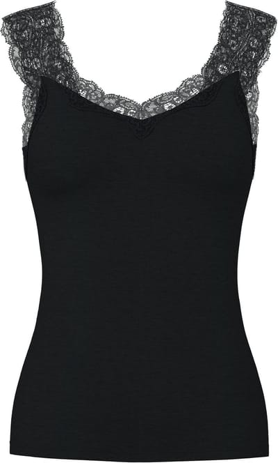 Pieces hemdje met kant - Lace Top - Barbera - Viscose kanten onderhemd - Singlet met brede bandjes - Zwart - Beige - Wit - XXL