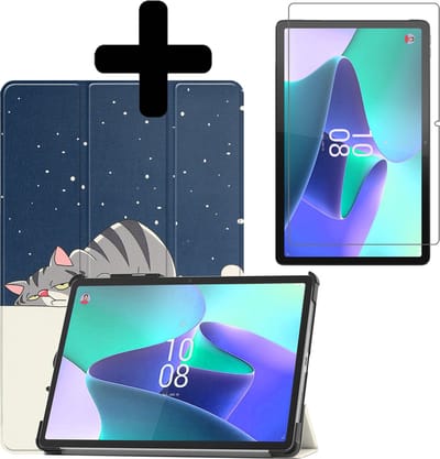 Hoes - Geschikt voor Lenovo Tab P11 Pro - Met Screenprotector - Trifold Bookcase - Hard Cover Case - Met Uitsparing Geschikt voor Lenovo Pen - Hardcover Book - Tablet Hoesje - Kat
