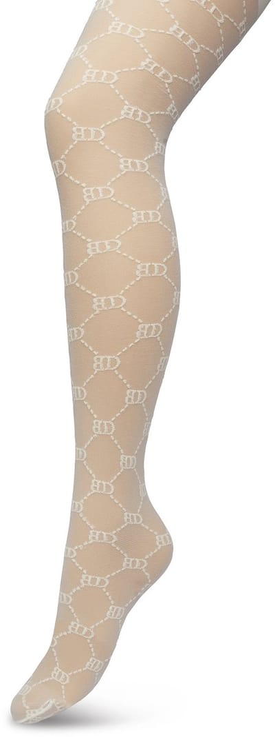 Bonnie Doon Geruite Panty 60 Denier Wit Dames maat S/M - BD logo - Ruitjes Patroon - Print - Gladde Naden - Maximaal Comfort - Bonnie Doon Tights - Chique Panty - Feestelijk - Off White - Ivoor - Crème - Gebroken Wit - Ivory - BP221901.250