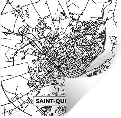 Muurstickers - Sticker Folie - Kaart - Stadskaart - Saint-Quentin - Frankrijk - Plattegrond - Zwart wit - 100x100 cm - Plakfolie - Muurstickers Kinderkamer - Zelfklevend Behang XXL - Zelfklevend behangpapier - Stickerfolie