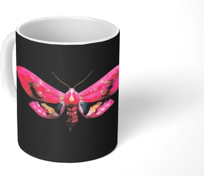 Mok - Koffiemok - Vlinder - Roze - Nachtvlinder - Mokken - 350 ML - Beker - Koffiemokken - Theemok