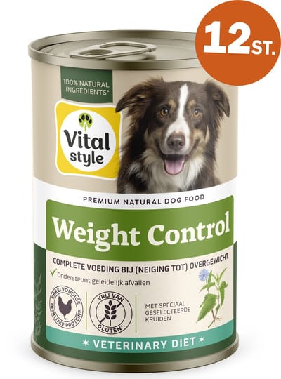 VITALstyle Hond Weight Control - Hondenvoer Natvoer - Tegen Overgewicht - Dieetvoer Voor Geleidelijk Gewichtsverlies - Met o.a. Mariadistel & Brandnetel - 12 x 400 g