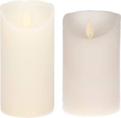 Set van 2x stuks Sneeuw Witte Led kaarsen met bewegende vlam - 12.5 en 15 cm - Sfeer stompkaarsen voor binnen