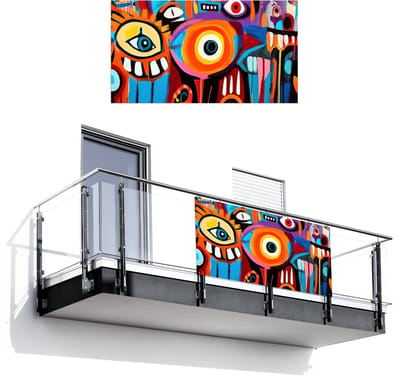 Balkonscherm 200x110 cm - Balkonposter Abstract - Gezicht - Kleurrijk - Balkon scherm decoratie - Balkonschermen - Balkondoek zonnescherm