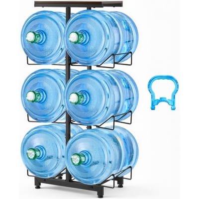 VEVOR Waterkanhouder, 4 Lagen, Dubbele Rijen, voor 6 Flessen, Waterkanrek, Waterdispenserrek, Waterflessenrek, Watercontainerrek voor Keuken, Kantoor en Woonkamer, Zwart en Bruin