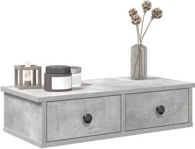 Wandschap met lades - Wandkast opberger - Decoratief opbergen - Stabiel bewerkt hout - 60x28x15 cm - Betongrijs
