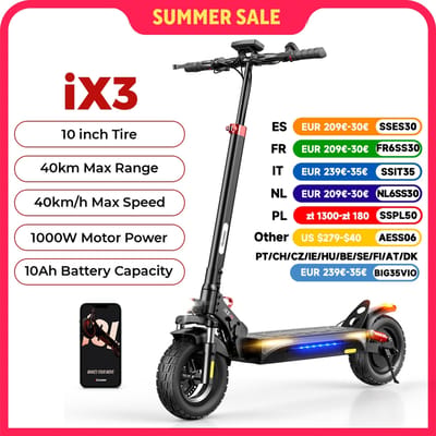 Iscooter Ix3 Krachtige Elektrische Scooter 40Km Bereik 10Inch Off-Road Band Elektrische Kick Scooter 10ah Scooter Voor Volwassenen
