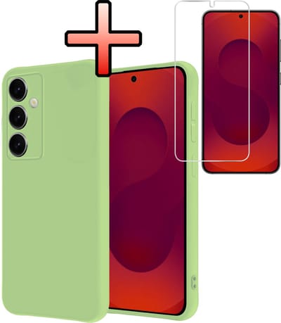 Hoesje - Met Screenprotector - Geschikt voor Samsung Galaxy S25 - Sterk & Shockproof - Back Cover - Siliconen Case - Telefoon Hoes - Groen