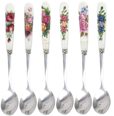 Dailygoods - Koffielepelset - Decoratieve Lepels - Perfect voor Bruiloften - Wit - Roestvrijstalen Theelepels - Ideaal voor Feesten - 6 Stuks