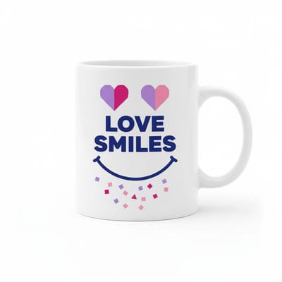 Love Smiles Quote Koffiemok 330 ml – Schattige Keramische Mok met Hartjes voor Koffie & Cadeau