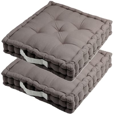 Stof Textile Vloerkussen DUO - 2x - grijs - katoen - 45 x 45 x 10 cm - vierkant - Extra dik - extra zitplaatsen - spelen - gamen - relaxen