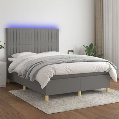 vidaXL - Boxspring - met - matras - en - LED - stof - donkergrijs - 140x190 - cm