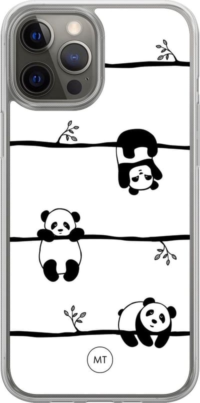 Hybride hoesje geschikt voor iPhone 12- Panda - Extra bescherming - Luxe beschermhoes - TPU case - Transparant, Zwart, Wit - Mooie Telefoonhoesjes