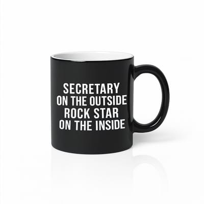 “Secretary on the Outside, Rock Star on the Inside” Zwarte Magic Mok – Grappige Kantoorquote – 330 ml Warmtegevoelige Koffiebeker