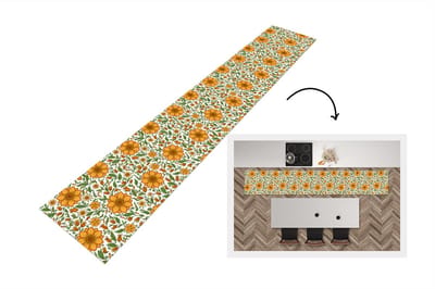 Keukenloper - Loper keuken - Bloemen - Oranje - Design - 300x50 cm - Keukenloper vinyl