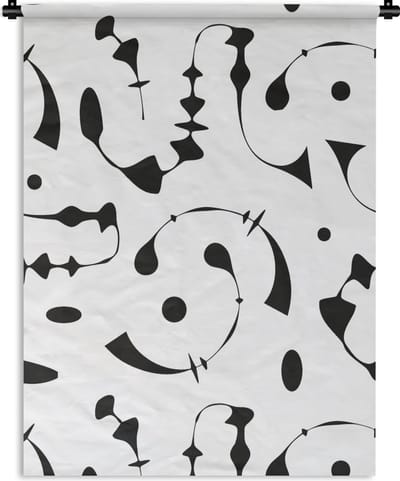 Wandkleed - Wanddoek - Line Art - Abstract - Zwart Wit - Patroon - 90x120 cm - Wandtapijt