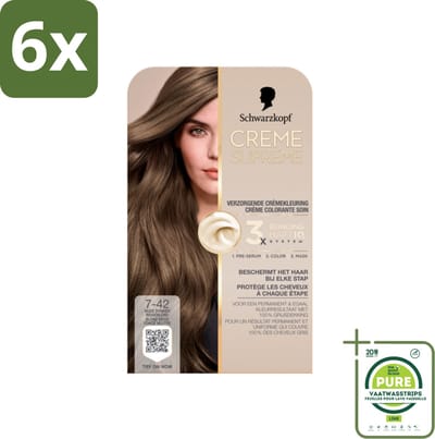 Schwarzkopf - Haarkleuring - Creme Supreme 7-42 - Nude Donker Beigeblond - 245g - Voordeelverpakking - 6 stuks - Permanente haarkleuring - Haarkleur