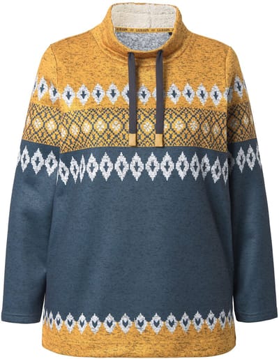Laurasøn - Dames - Noorse longsweat opstaande kraag lange mouw - Oranje-geel - Maat 40+