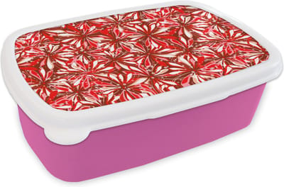 Broodtrommel Roze - Lunchbox - Brooddoos - Bloesem - Rood - Patronen - Bloemen - 18x12x6 cm - Kinderen - Meisje