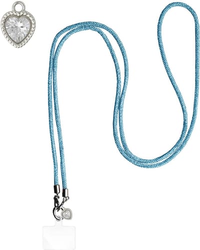 ADEL Universeel Telefoonkoord met Perfecte Lengte voor Crossbody - Telefoonketting 140 cm - Stevig Koord Telefoon en Smartphone - Geschikt voor o.a. iPhone, Google Pixel, Samsung, Lenovo en Xiaomi - Bling Glitter Blauw