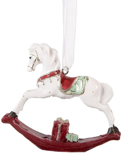 Clayre & Eef Kersthanger Hobbelpaard 9x2x10 cm Wit Kunststof