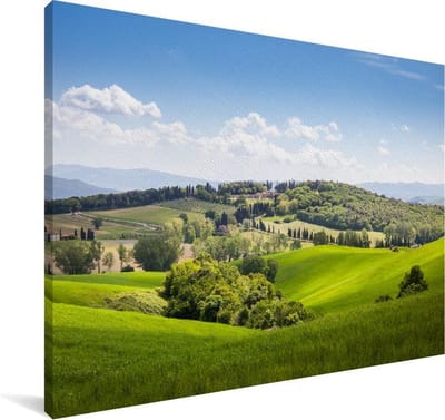 Toscane in Val d'Orcia in de buurt van het middeleeuwse stadje San Gimignano in Italië Canvas 140x90 cm - Foto print op Canvas schilderij (Wanddecoratie woonkamer / slaapkamer)