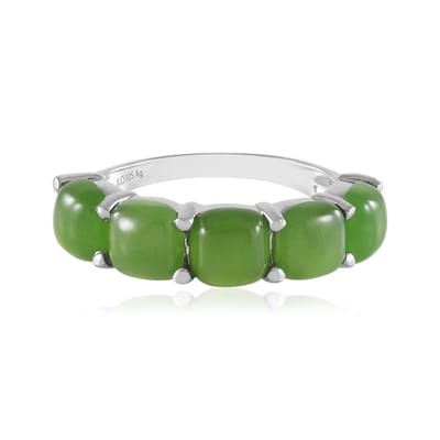 Cavill - Exclusieve Zilveren Ring - 925 Sterling Zilver met Platina Plating - 4,66 ct Canadese Jade - Groene Kussen Cabochon Edelsteen