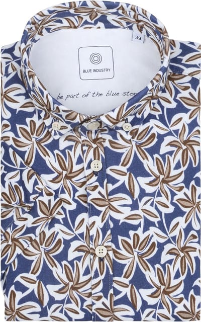 Blue Industry Short Sleeve Overhemd Print Donkerblauw - Maat 38 - Heren - Overhemden Casual