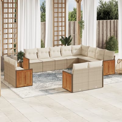 vidaXL - 12-delige - Loungeset - met - kussens - poly - rattan - beige