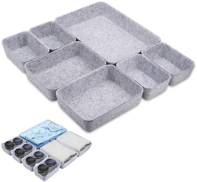 7 Pack Desk Drawer Organizer - Duurzame Organizers voor Kantoor en Thuis, Lichtgrijs, Perfect voor Kantoorbenodigdheden en Bureauaccessoires