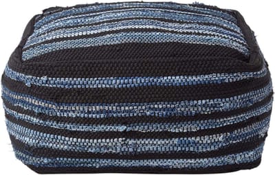 Homescapes Denim Poef Texas – vierkant, blauwe strepen, 60x30 cm
