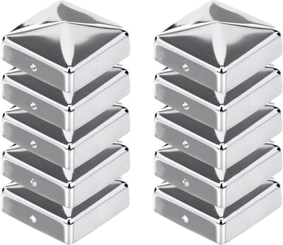 Set van 10 paalkappen voor houten palen | 90 x 90 mm | plat/piramidevormig | roestvrijstalen schuttingkappen | afdekkap voor schuttingpalen | paalafdekking