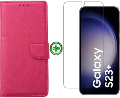 Samsung Galaxy S23 Plus hoesje - Met Samsung S23 Plus Screenprotector - Portemonnee Cover - Pink