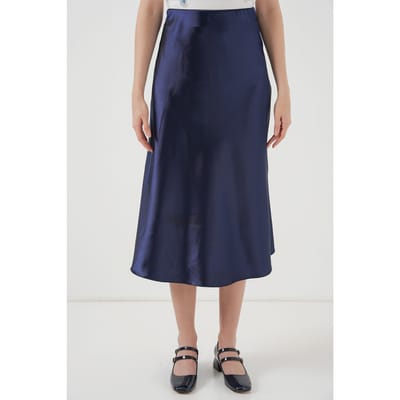 Satin A-Lijn Elastische Taille Midi Rok