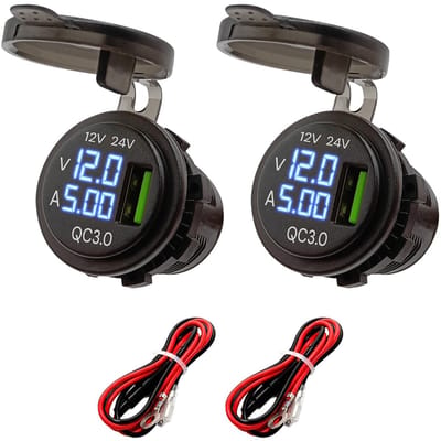 ProRide 12V USB Wandcontactdoos Inbouw - 1 USB Poort - Voltmeter en Ampèremeter - QC3.0 - Kabel en Zekering - 2 stuks