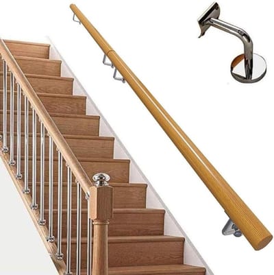 Houten leuningen - Trapleuningen - Veilig traplopen - Eenvoudige installatie - Tot 600 cm - Houtkleur