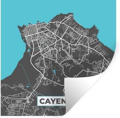 Muurstickers - Sticker Folie - Cayenne - Frankrijk - Stadskaart - Kaart - Plattegrond - 100x100 cm - Plakfolie - Muurstickers Kinderkamer - Zelfklevend Behang XXL - Zelfklevend behangpapier - Stickerfolie