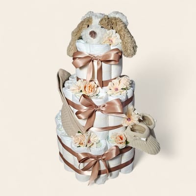 Luiertaart Bruin 3-laags – Groot Kraamcadeau met Dog David van Happy Horse