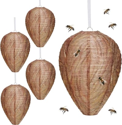 Set van 5 wespen-nesten, effectieve verdediging tegen wespen, wespenval, hornet-nest, permanent wespen verwijderen, geschikt voor ophangen in de tuin of op het balkon
