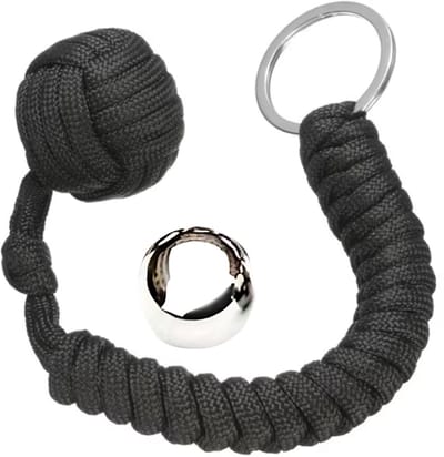 Alta -X - Apenvuist - Keesje - Monkey Fist - Zelfverdediging - Paracord - Zwart Sleutelhanger - Paracord - Survival - Paracord - Touw, knoop, sleutelhanger - paracord, armband, sleutelkoord, noodgereedschap, stof, sleutelhanger met stalen