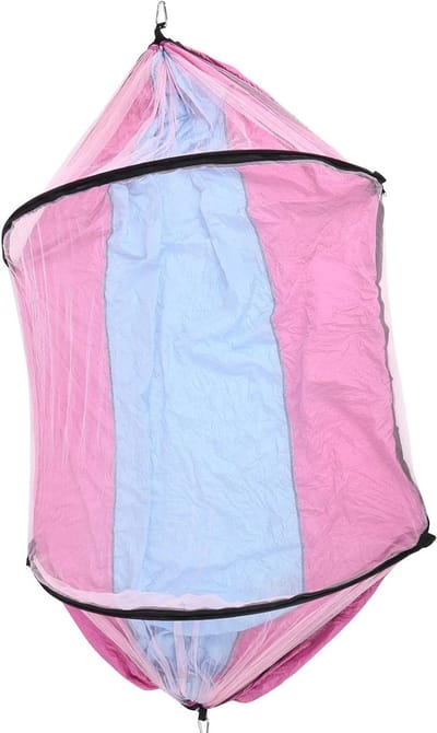 Kampeerhangmat met Net - Buitenhangmat Ontspanning - Outdoor Ontspanning - Uniek Rollover Ontwerp - 260 x 140 cm - Lichtblauw Roze