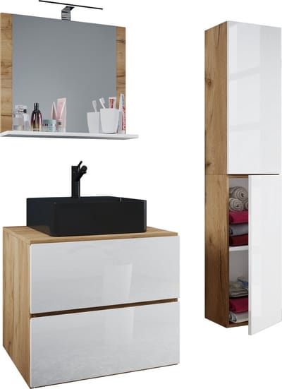 4-delig badmeubel Wastafel Badkamermeubelset Wastafel Lendas-BL Breedte 60 cm Lade
