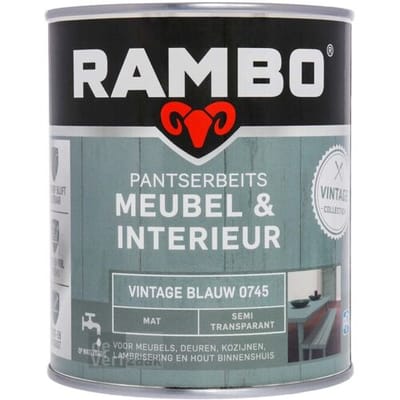Rambo Pantserbeits Meubel & Interieur Vintage Blauw 0745 Blauw - 750 ml- Beits - Transparant - Binnen - Mat -