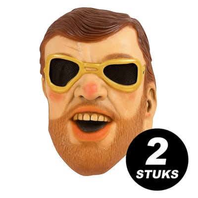 Verkleedmasker Man met Gouden Zonnebril – Latex Masker Volwassenen – Grappig Masker – Set van 2 Stuks