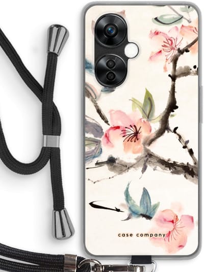 Case Company® - Hoesje met koord geschikt voor OnePlus Nord CE 3 Lite hoesje met Koord - Japanse bloemen - Telefoonhoesje met Zwart Koord - Bescherming aan alle Kanten en Over de Schermrand