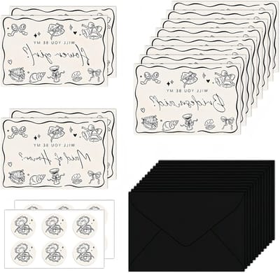 12-delige set bruidsmeisjes voorstelkaarten met enveloppen en stickers voor bruiloft, unieke uitnodigingen en getuige kaarten