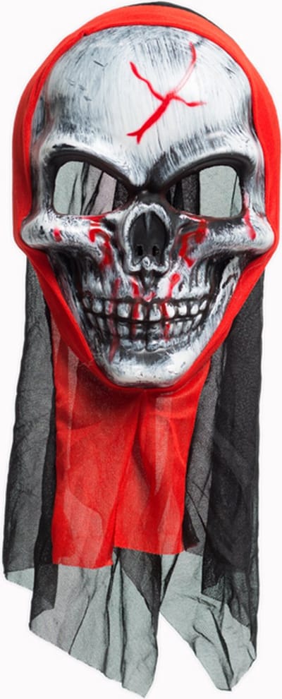 Partychimp Voordeelverpakking 6 stuks Bebloed Gezichtsmasker Mysterieus Halloween Masker met Capuchon Voor Bij Halloween Kostuum Volwassenen Schedel Masker Skull Mask Carnaval Accessoires Carnaval - Pvc - 6-Pack