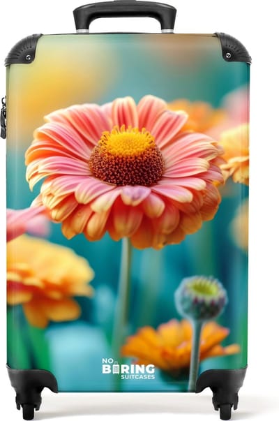 NoBoringSuitcases.com® - Handbagage koffer lichtgewicht - Reiskoffer trolley - Kleurrijke gerbera bloemen - Rolkoffer met wieltjes - Past binnen 55x40x20 en 55x35x25