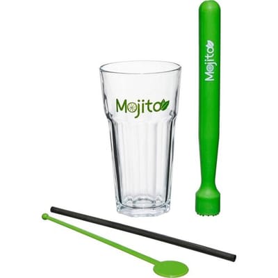 Secret de Gourmet Luxe Mojito glazen set - 4x stuks - met accessoires - 360 ml - Cocktailglazen